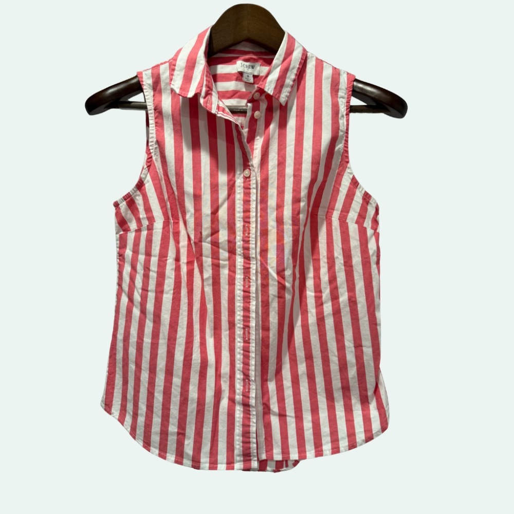 J. CREW Sleeveless Button-Down Shirt Candy Stripe Pre-Loved Red & White Size S